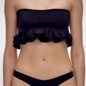 PUNTAMAR (Italy) Izzie Black Ruffled Bandeau Bikini Set